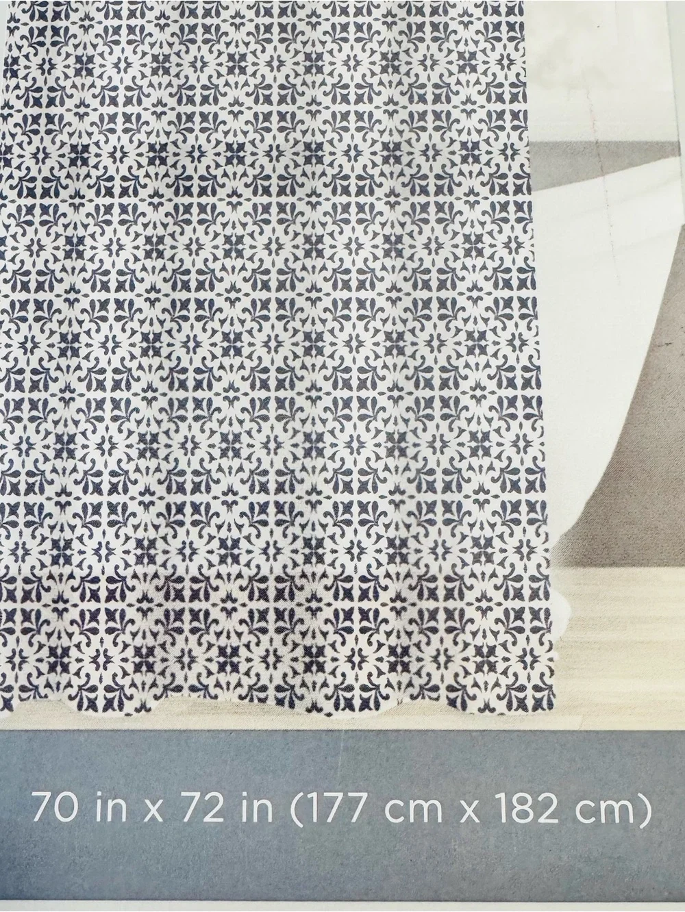 Comfort Bay Peva Shower Curtain Damask Printed Navy Blue 70x72 NWT